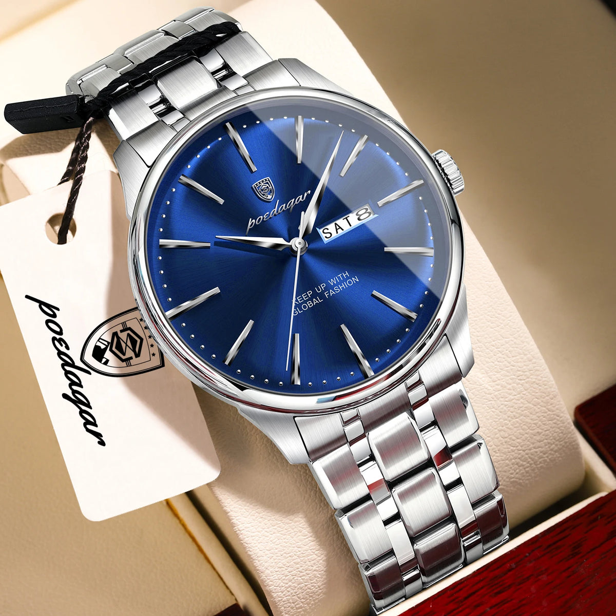 POEDAGAR Business Male Watch Fashion Waterproof Stainless Steel Men's Wristwatch Date Week Quartz Elegant Watches For Men Reloj