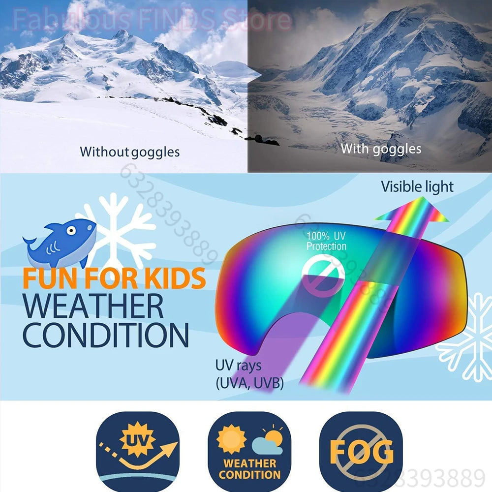 Gafas de esquí para niños de 4 a 14 años, antiniebla, doble capa, UV400, gafas de nieve, deportes al aire libre, Snowboard de invierno, gafas de esquí para niños
