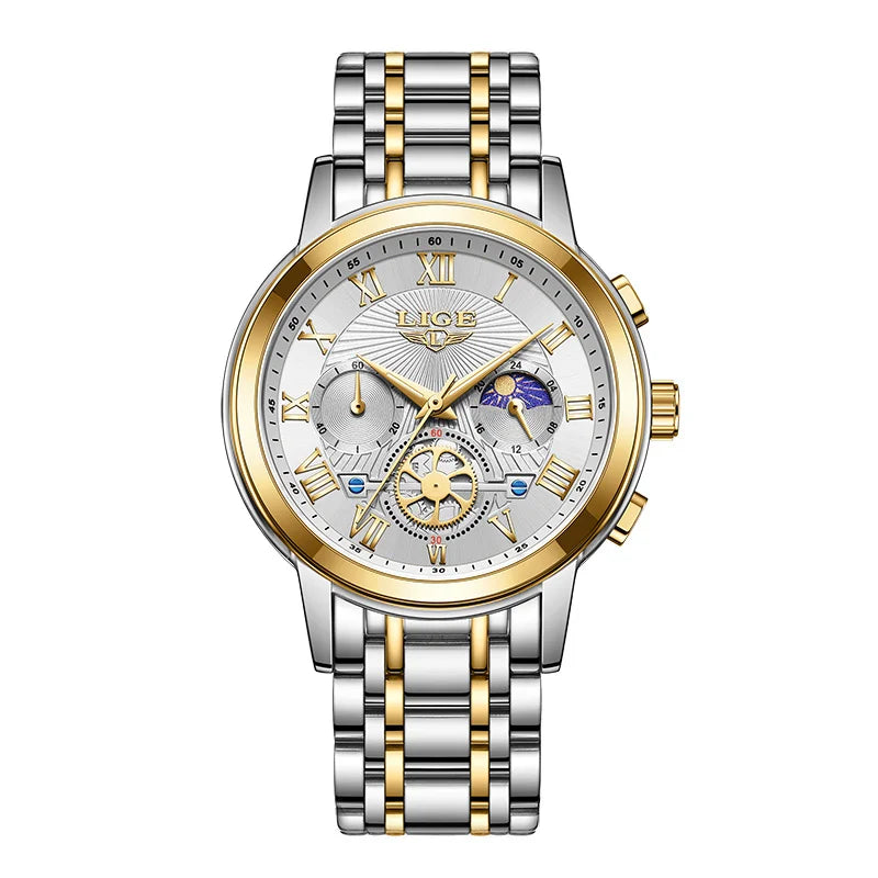 LIGE Nuevo reloj de pulsera de cuarzo impermeable para mujer, reloj de pulsera deportivo para exteriores de moda, reloj femenino de lujo con fase lunar, fecha y cronógrafo