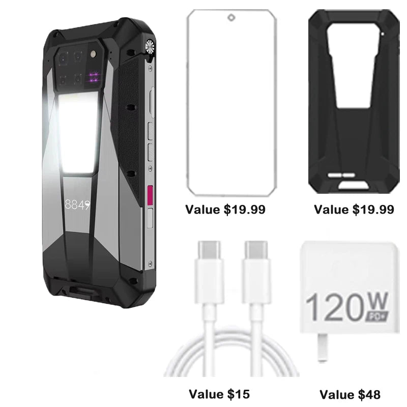 Teléfono inteligente resistente Unihertz Projector 8849 Tank 3 Pro, 23800 mAh, 100 lúmenes, cámara de 200 MP, Android 15, Dimensity 8200, 512 GB, para exteriores, IP68