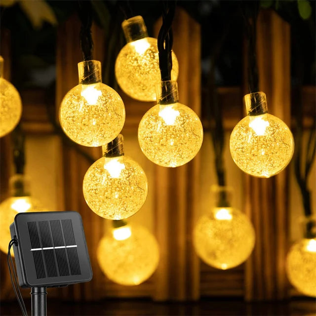Guirnalda de luces solares para exteriores, 200 luces LED de globo de cristal, luces de hadas impermeables para jardín, Navidad y decoración exterior