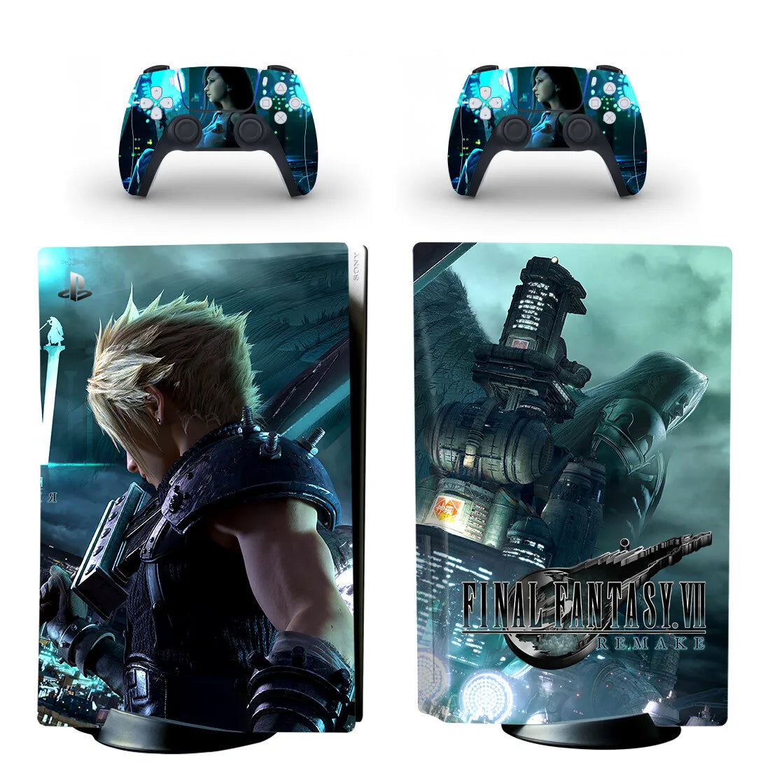 Adhesivo protector de vinilo para consola PS5 y 2 mandos, diseño de Final Fantasy (versión disco)