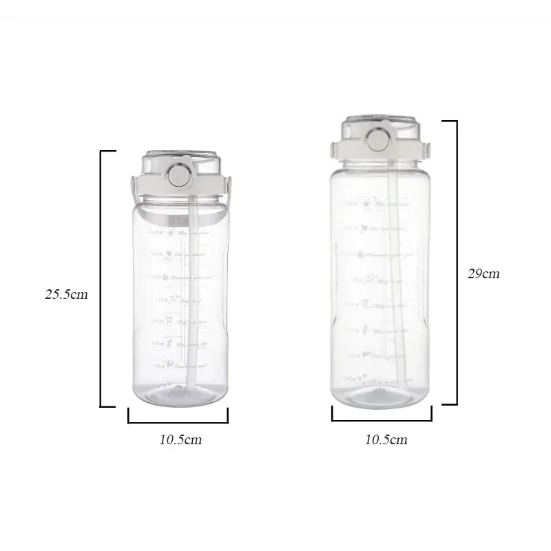 Botella de agua con pajita deportiva de 1,5/2 litros con báscula de tiempo, taza de agua de jugo frío de plástico para verano, botellas de viaje portátiles de gran capacidad