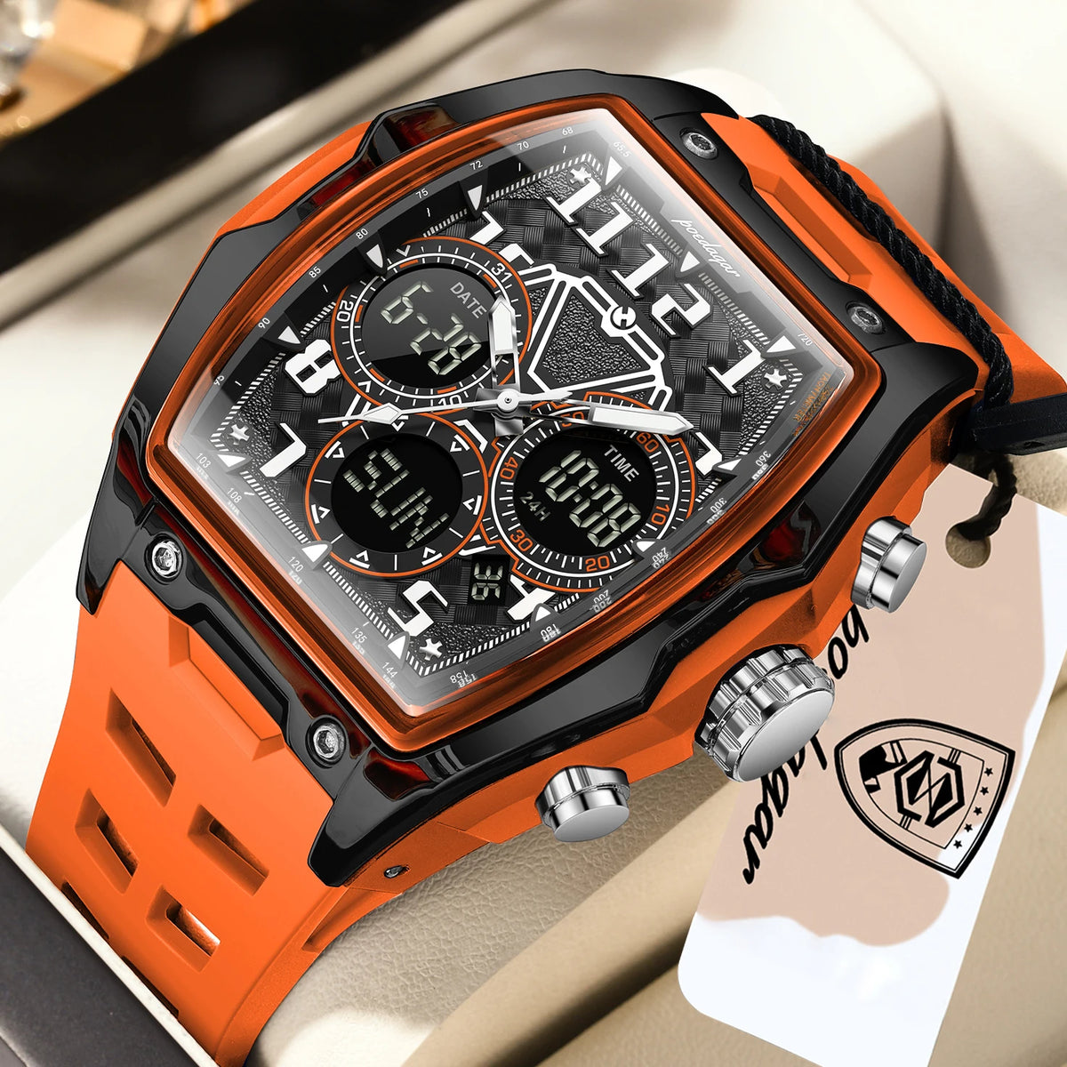 POEDAGAR Top Fashion Men Quartz Watch Date Week Luminous LED Digital Sports Male Clock Electronic Dual Time Men's Watches Reloj