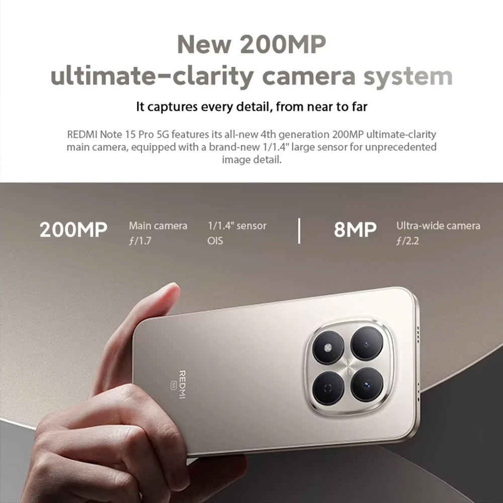 Xiaomi Redmi Note 15 Pro 5G Versión Global 256GB/512GB, pantalla AMOLED 6.83" 1.5K 120Hz, cámara de 200MP, MTK Dimensity 7400-Ultra, NFC, IP68, sin cargador