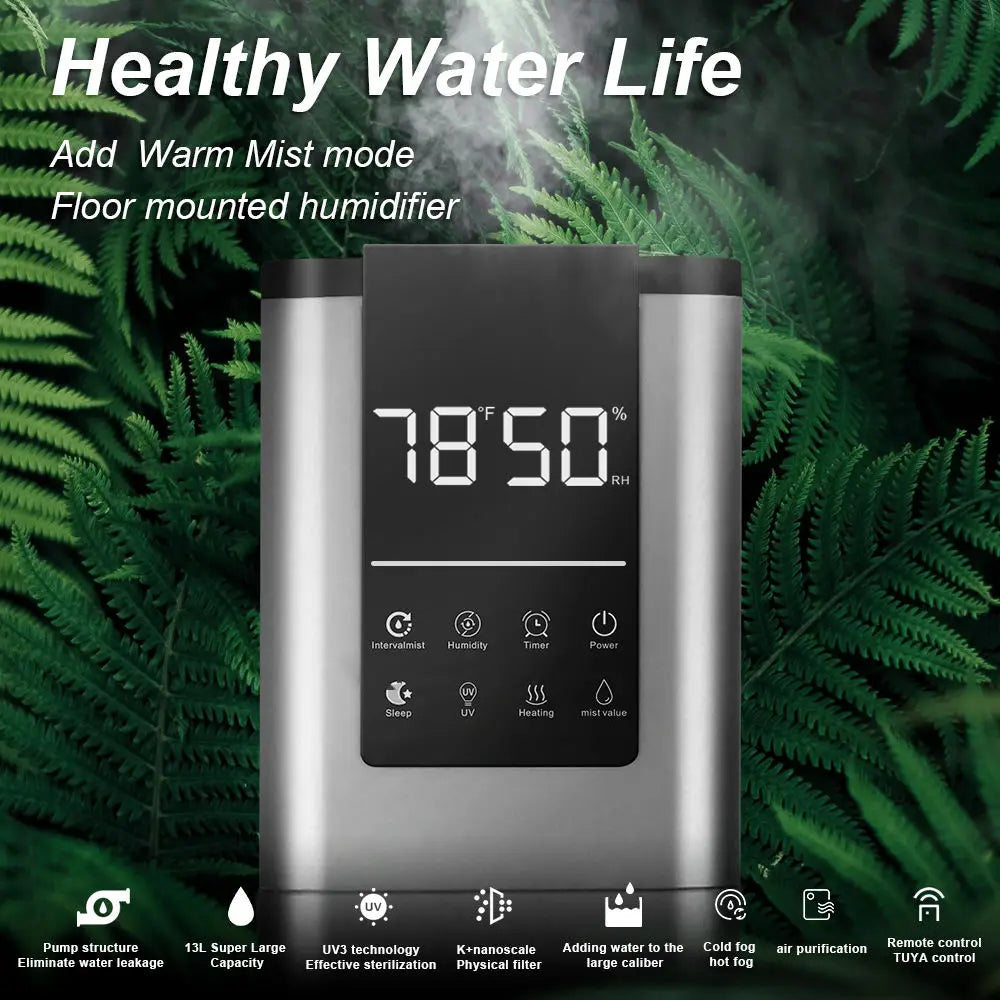 Humidificador de aire de suelo con niebla caliente de 13L, desinfección de gran capacidad de mujeres embarazadas y bebés en el hogar, dormitorio silencioso