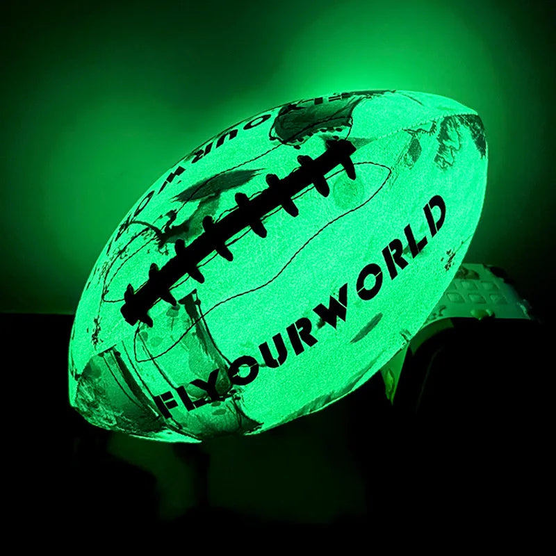 Glow luminoso rugby fluorescente estándar americano tamaño 6 y tamaño 9 partido de rugby adiestramiento al aire libre PU antideslizante