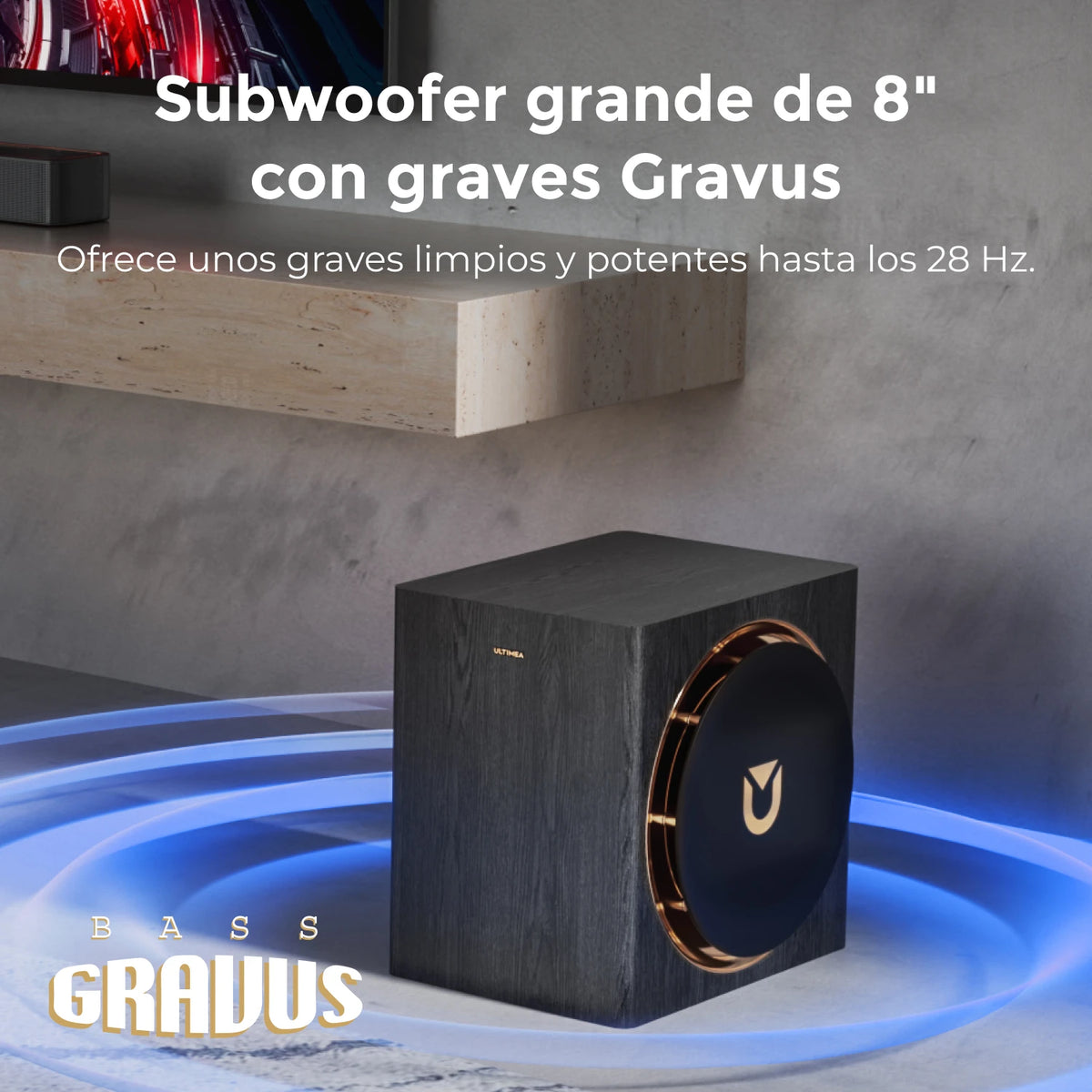 ULTIMEA Skywave X60 Barre de Son TV 7.1.4 Canaux de 840 W avec Dolby Atmos, Système de Son Surround avec Caisson de Basses Sans Fil de 8" et 2 Enceintes Surround Sans Fil, HDMI eARC, Contrôle via Application
