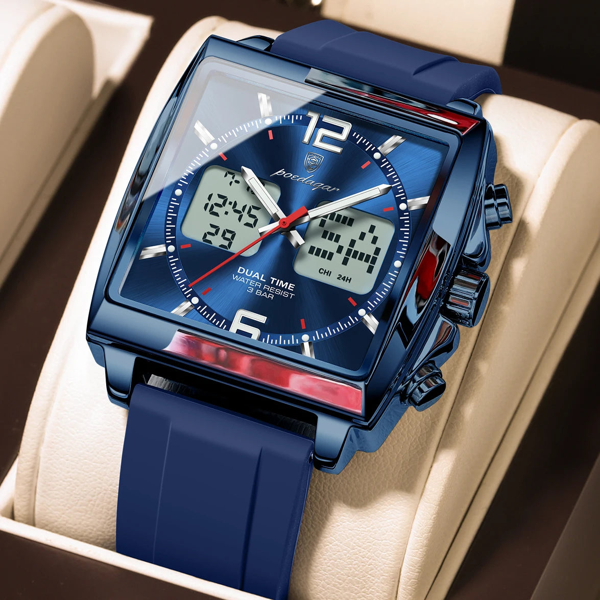 POEDAGAR Top Sports Men Watch Electronic LED Alarm Chronograph Man Watch Week Date Dual Time Quartz Business Men's Watches Reloj