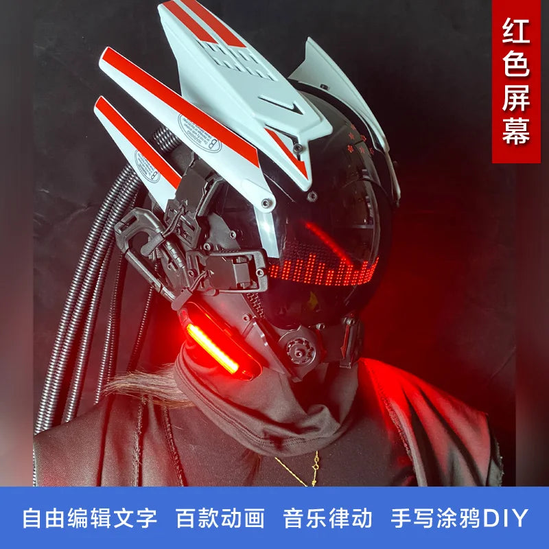 Máscara Cyber Punk, disfraces, máscara, Cosplay, soldado Mech con pantalla LED de subtítulos, casco de Control por aplicación de teléfono, accesorios de Bar para fiesta de Halloween