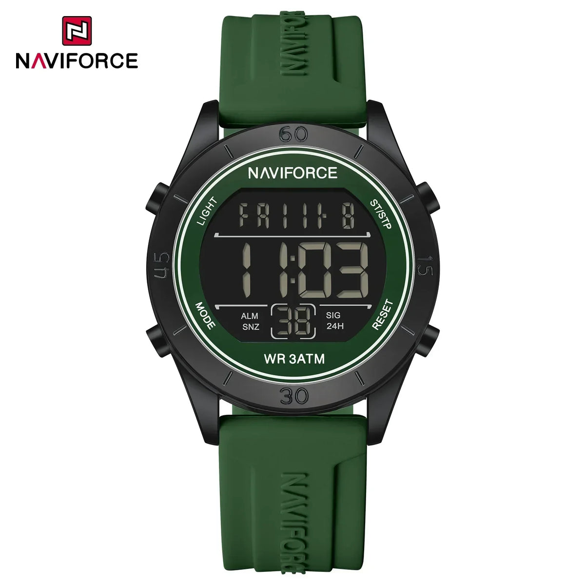 Reloj digital electrónico de moda para mujer NAVIFORCE con cronógrafo LED, luminoso, resistente al agua 5ATM y correa de silicona deportiva