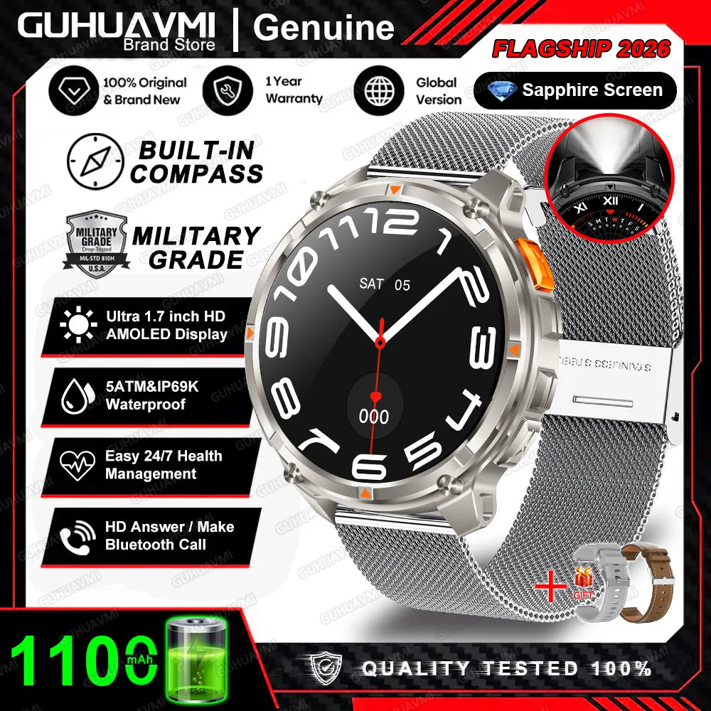 Reloj inteligente militar T-Rex3 Pro 2026, batería de 1100 mAh, GPS, resistente al agua 5ATM, rastreador deportivo de carrera, brújula para exteriores