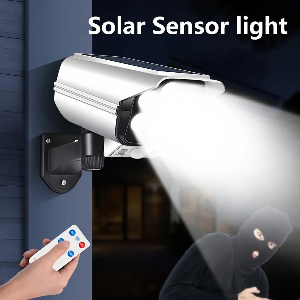 Luces solares con sensor de movimiento para exteriores, 2000 lúmenes, 77 LED, luz LED solar con sensor de movimiento, cámara de seguridad inalámbrica, focos para exteriores
