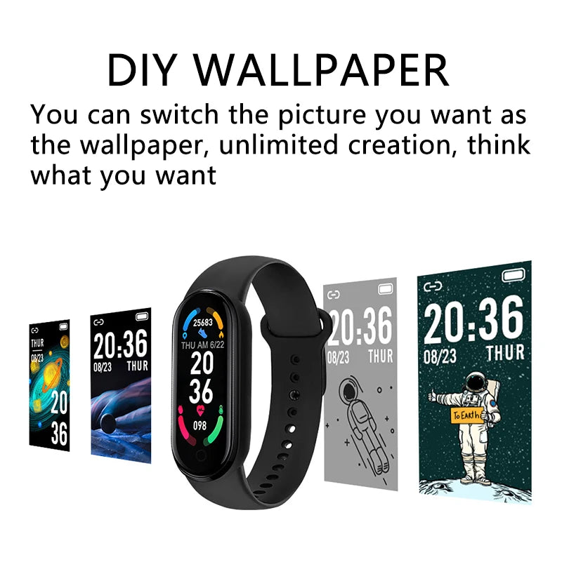M6 Smartwatch Hombre Mujer Pulsera Inteligente de Fitness Banda Deportiva Monitor de Frecuencia Cardíaca y Presión Arterial Relojes Impermeables Multifunción