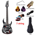 Guitarra Eléctrica de 7 Cuerdas, 39 Pulgadas, Cuerpo de Madera de Tilo con Diseño Floral Negro, Mástil de Arce Canadiense, Acabado Brillante, Envío Gratuito a Estados Unidos