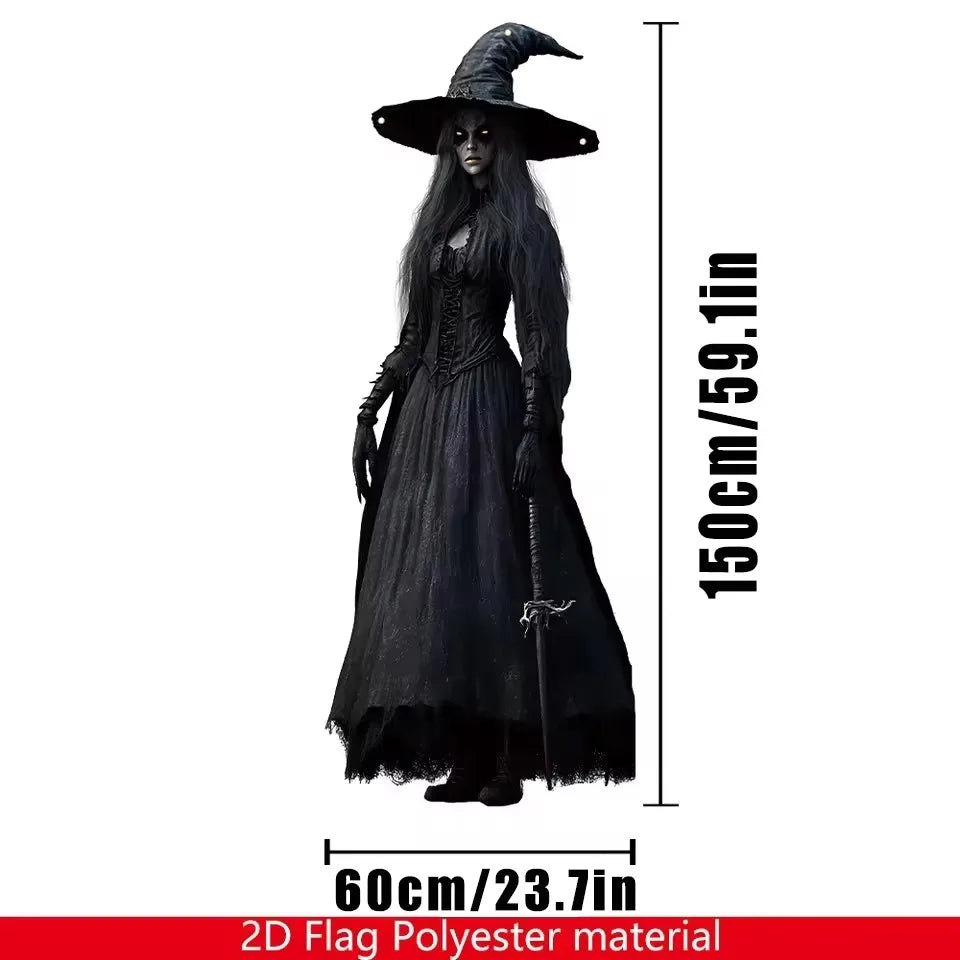 Decoración de Halloween con forma de cabeza de calabaza y capa de bruja, estatua de bruja con calabaza encendida, sombrero negro y capa, adorno festivo espeluznante para el hogar.