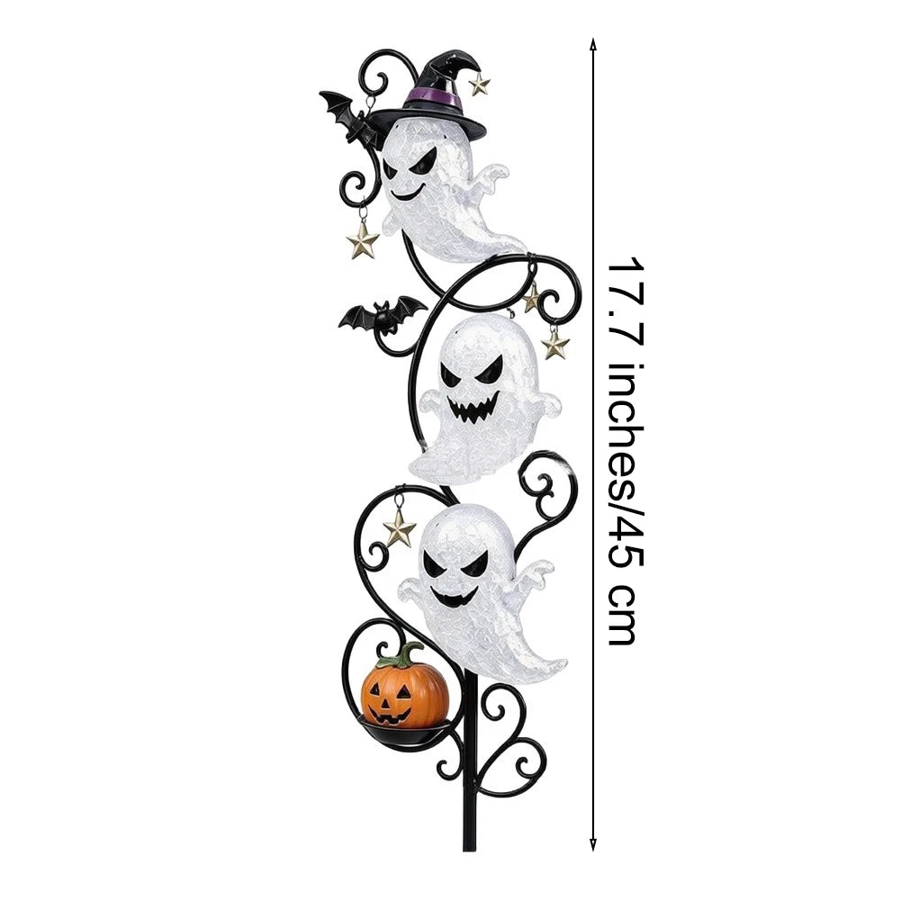 1pc 2D LED Lighted Halloween for Garden Stake with Witch Hat Bat Jack O Lantern Design for Yard Decor 45cm Metal Construction