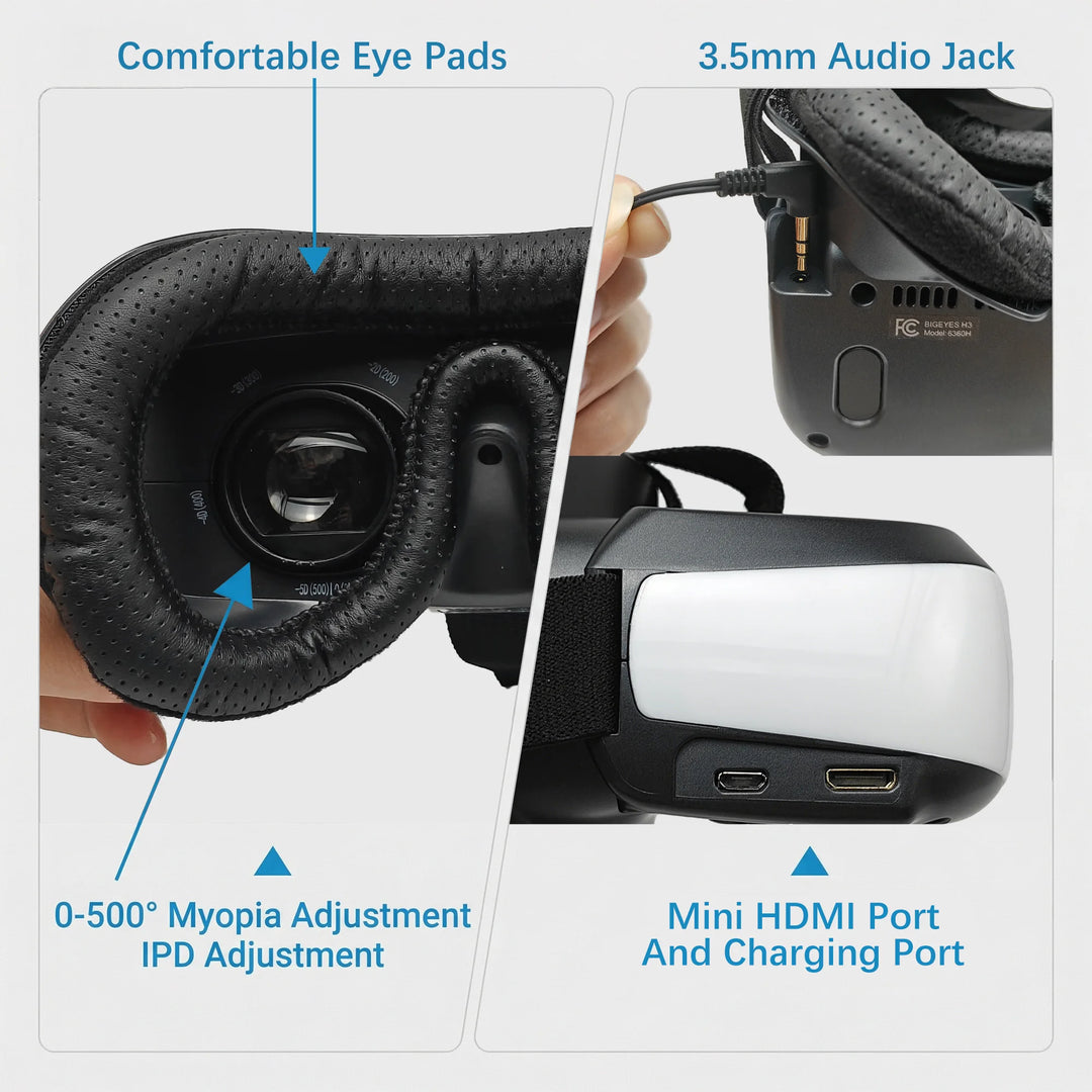 Gafas VR, gafas FPV, gafas de TV portátiles con pantalla virtual de 300”, cine personal, pantallas duales de 720P, ajustables para miopía