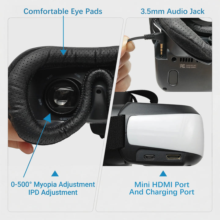 Gafas VR, gafas FPV, gafas de TV portátiles con pantalla virtual de 300”, cine personal, pantallas duales de 720P, ajustables para miopía