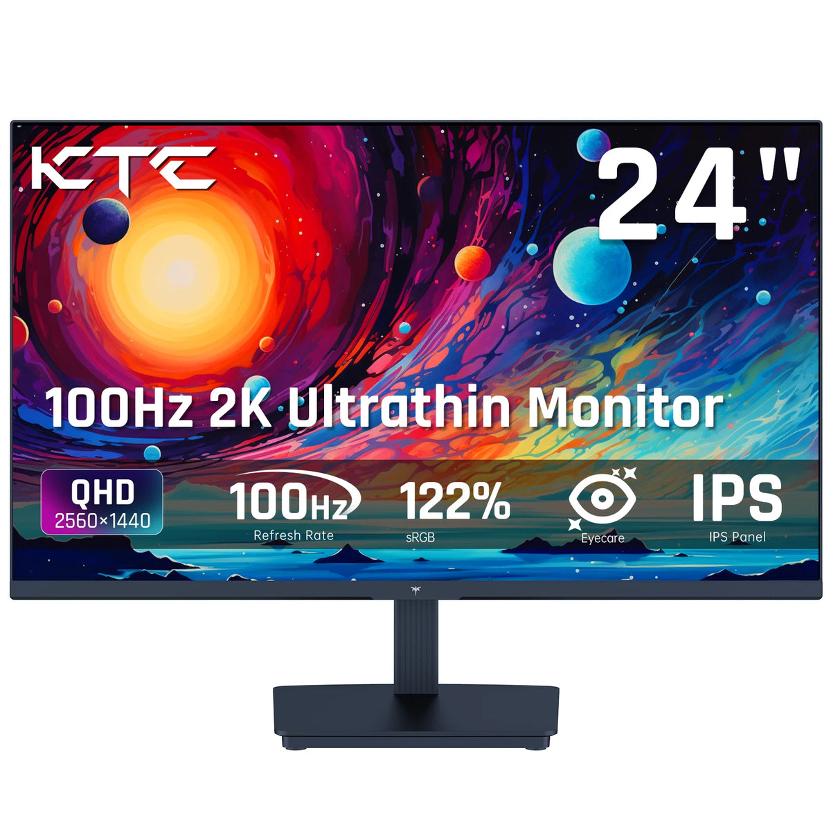 Monitor de computadora KTC de 24 pulgadas, resolución QHD, 100 Hz, panel IPS, 2K, contraste de 1300:1, pantalla con filtro de luz azul, cobertura de 122 % de sRGB, compatible con FreeSync y G-Sync, HDMI 2.0 y DisplayPort 1.4