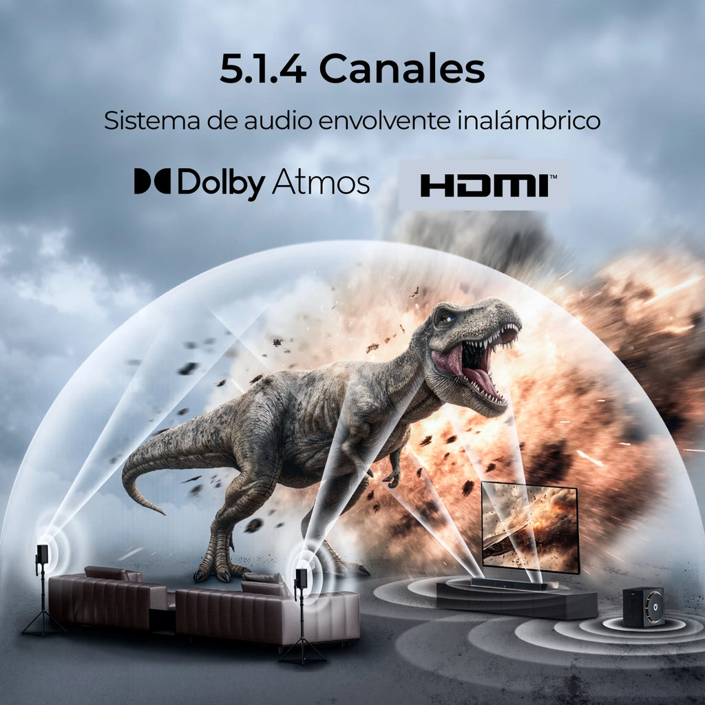 Barra de Sonido Profesional ULTIMEA Serie Skywave 5.1.4 Canales con Dolby Atmos, Sistema de Sonido Envolvente con Subwoofer de 8 Pulgadas y 2 Altavoces Traseros