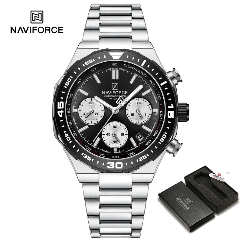 Reloj NAVIFORCE 2024 para hombre, resistente al agua, estilo casual de negocios, con fecha, manecillas luminosas, cuarzo, cronógrafo, correa de acero inoxidable