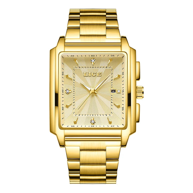 Reloj de pulsera LIGE de lujo para hombre, resistente al agua, luminoso, con fecha, de acero inoxidable, reloj cuadrado deportivo para hombre, reloj de cuarzo casual