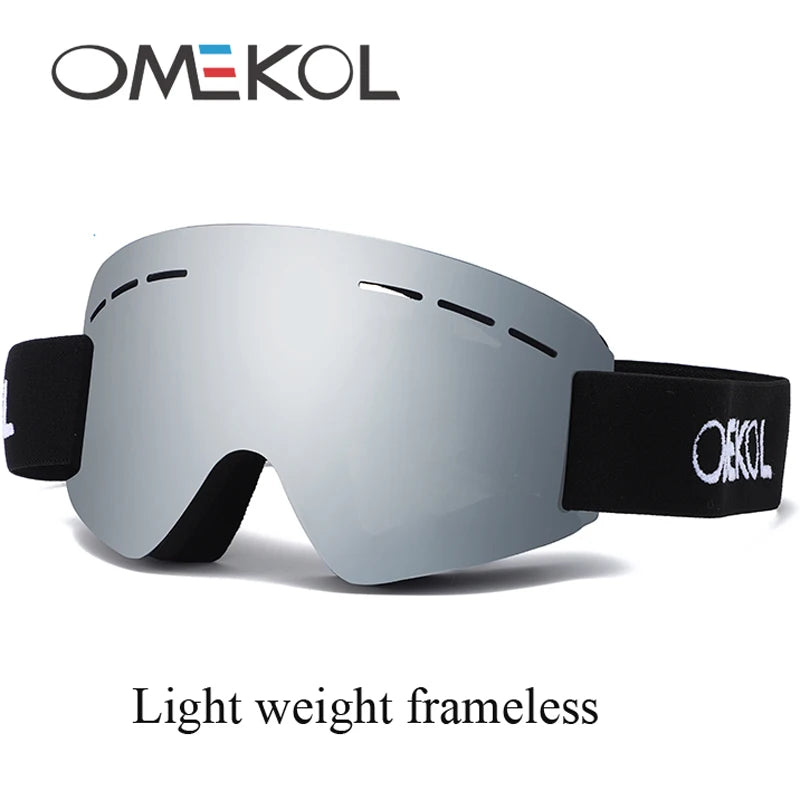 OMEKOL, gafas de esquí de seguridad antiniebla sin marco ligeras para hombres y mujeres, gafas de Snowboard para nieve, gafas para moto de Motocross y moto de nieve
