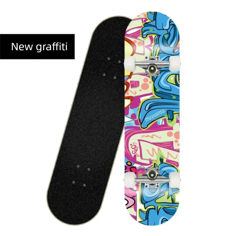 Patineta Deportiva de Madera de Arce de 80 cm, 4 Ruedas, Diseño de Doble Kick, Patineta Profesional para Trucos y Calle, para Jóvenes y Adultos