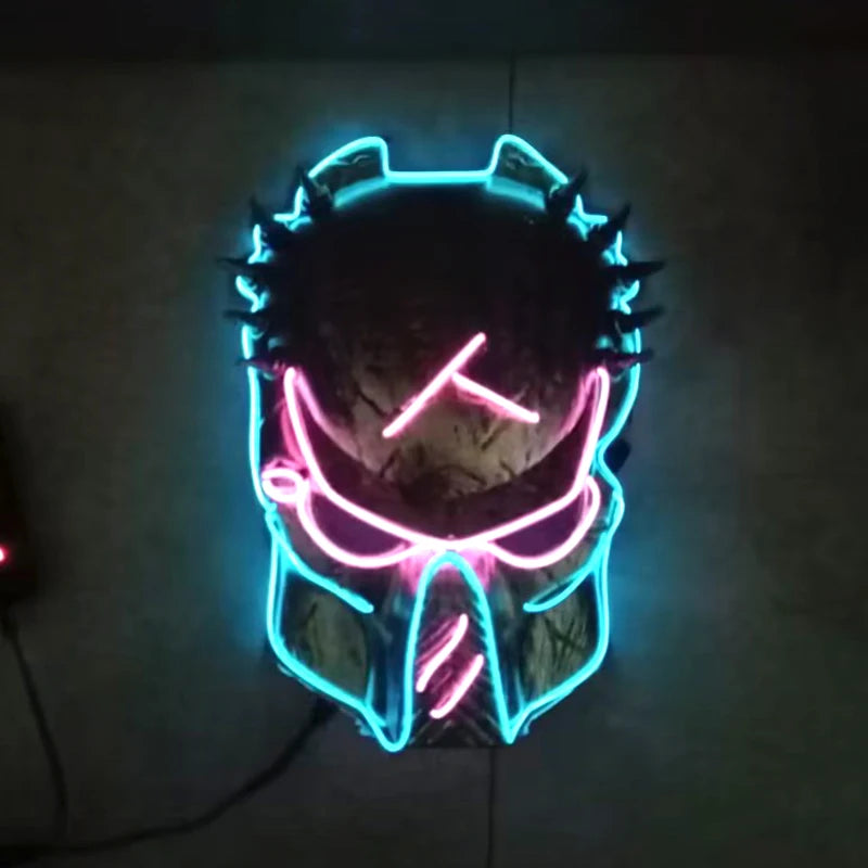 Máscara de depredador de película de Cosplay, accesorio de fiesta de cara completa, máscara Led de neón, iluminación en la oscuridad para decoración de fiesta de Halloween