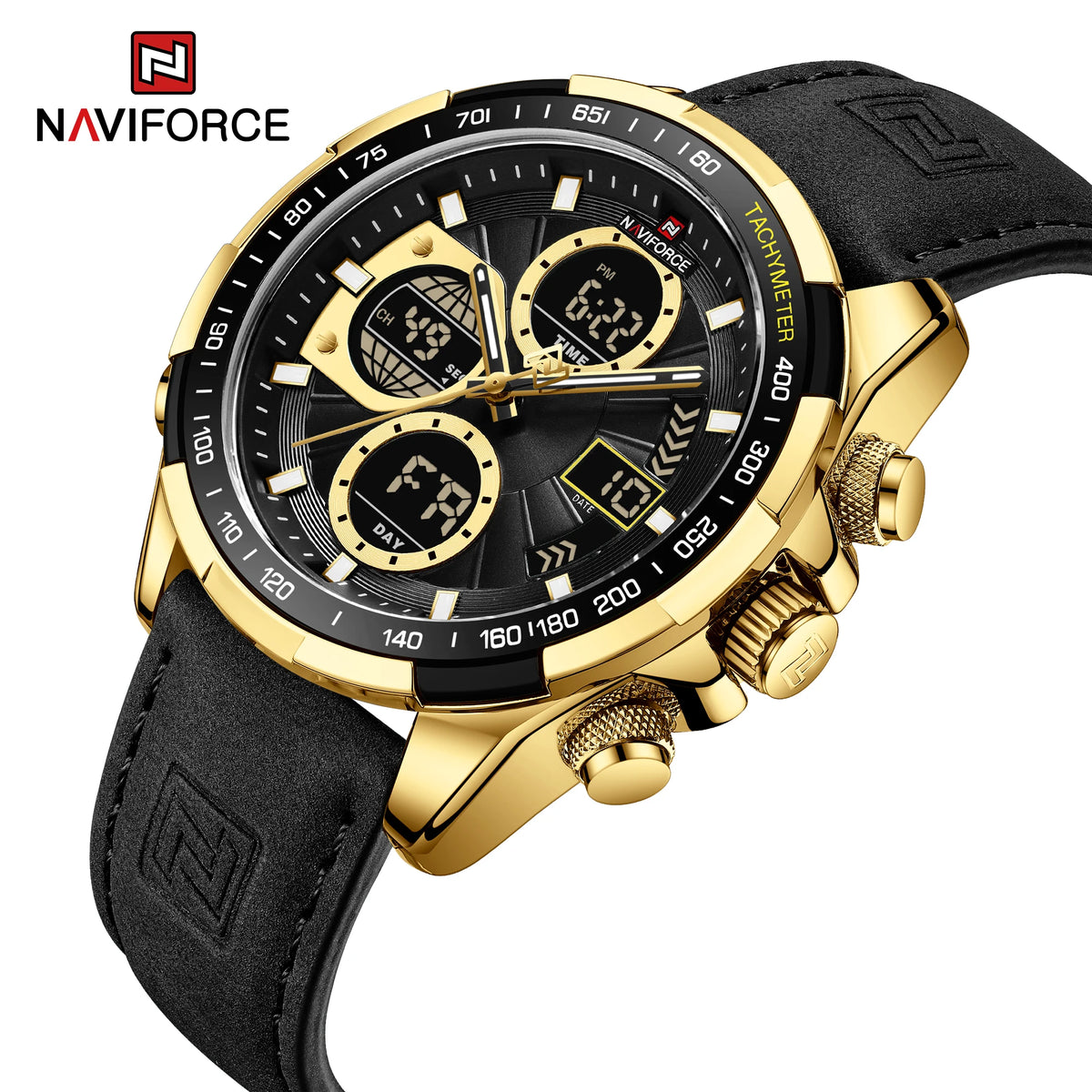 Relojes deportivos NAVIFORCE 2022 para hombre, resistentes, luminosos, de doble pantalla, cuarzo impermeable, correa de cuero genuino, Relogio Masculino
