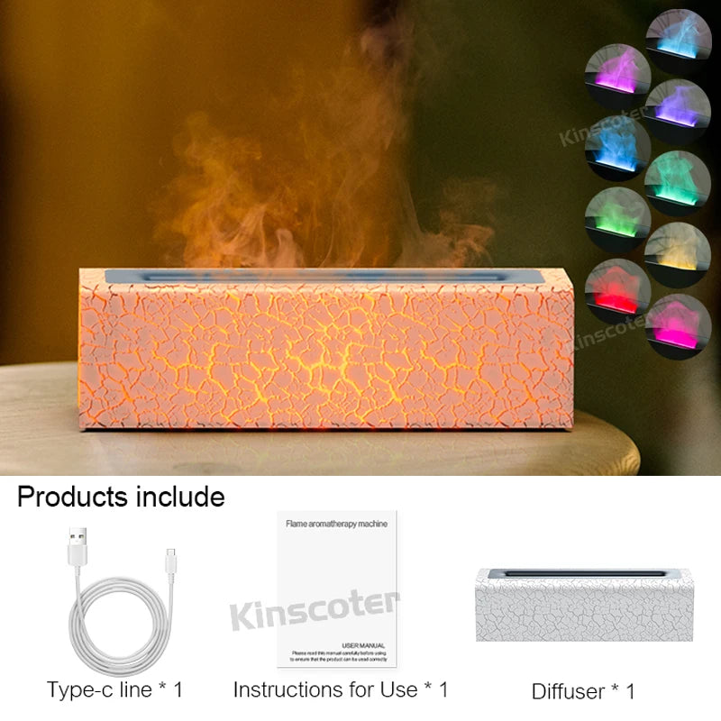Difusor de Aroma de aceites esenciales KINSCOTER, humidificador de aire con llama, Difusor ultrasónico de niebla fría con luz nocturna de fuego realista RGB