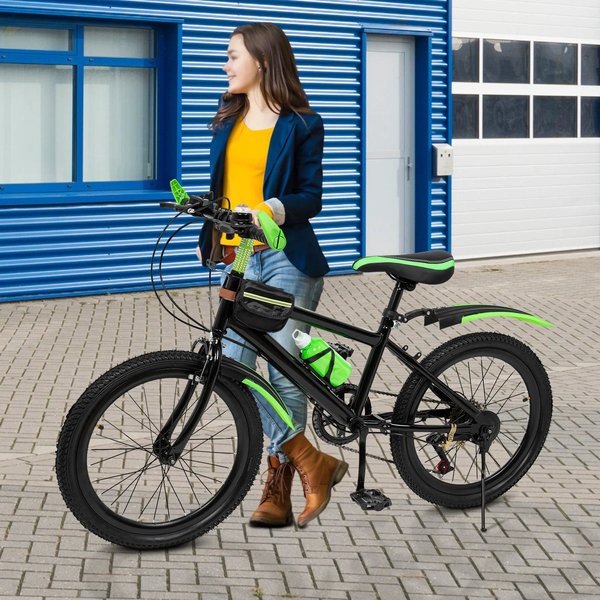 20 Inch Green Mountain Bike for Teens, Carbon Steel Frame 21-Speed Shifters, Dual Disc Brakes & Front Suspension Fork, Lightweight Off-Road Bicycle for Trail, Commute, Dirt (Green)