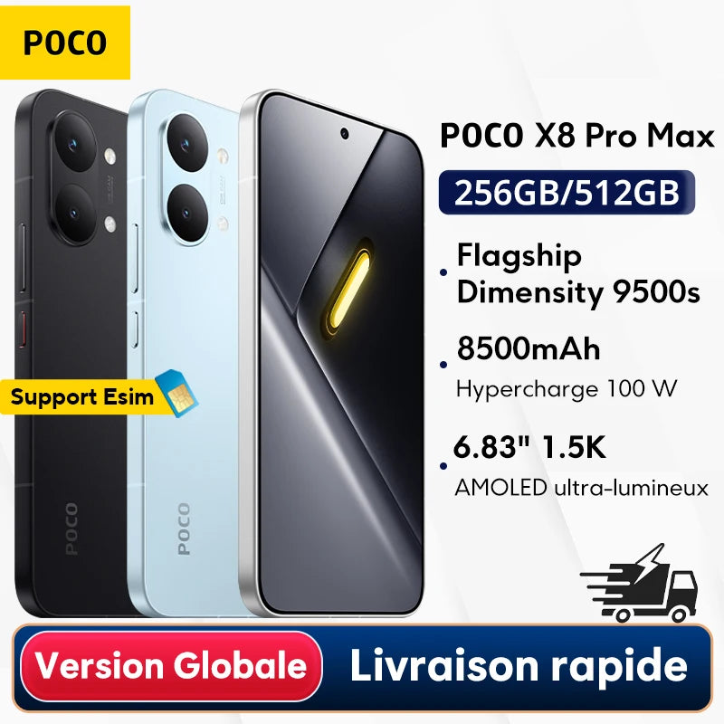 Global Version of the smartphone POCO X8 Pro Max, processor Dimensity 9500s, battery mAh, main camera 50 MP, HyperCharge W, NFC compatible