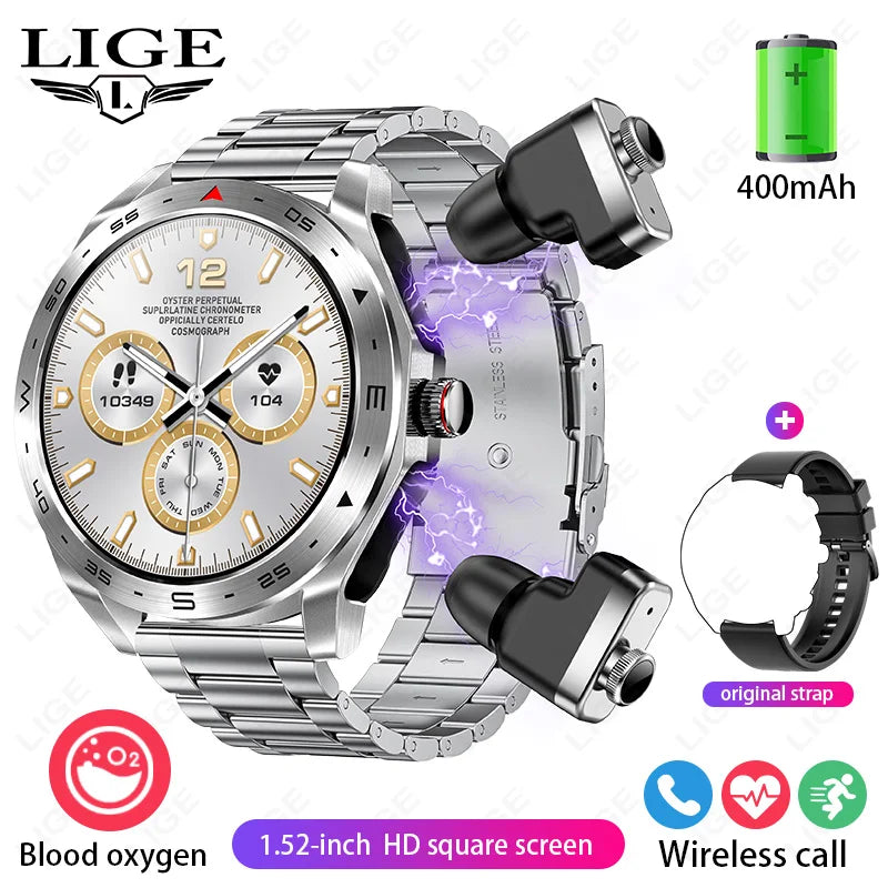LIGE Reloj inteligente con auriculares Bluetooth, altavoz, rastreador de música, reloj deportivo para hombre y mujer, reloj inteligente resistente al agua con pantalla AMOLED