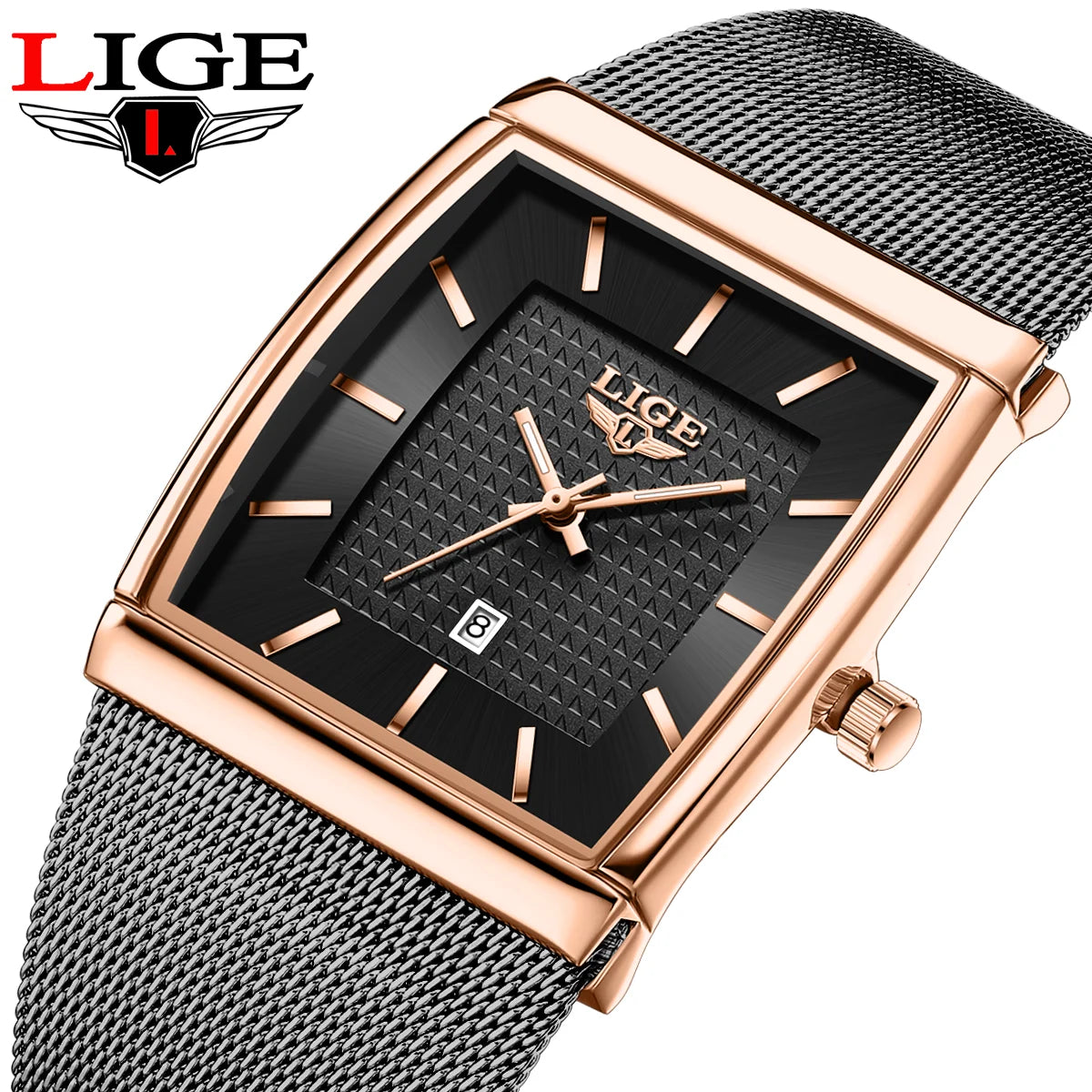 Relojes de lujo LIGE 2026 para hombre, moda, negocios, oro rosa, negro, ultrafinos, malla, resistentes al agua, luminosos, relojes de cuarzo para hombre