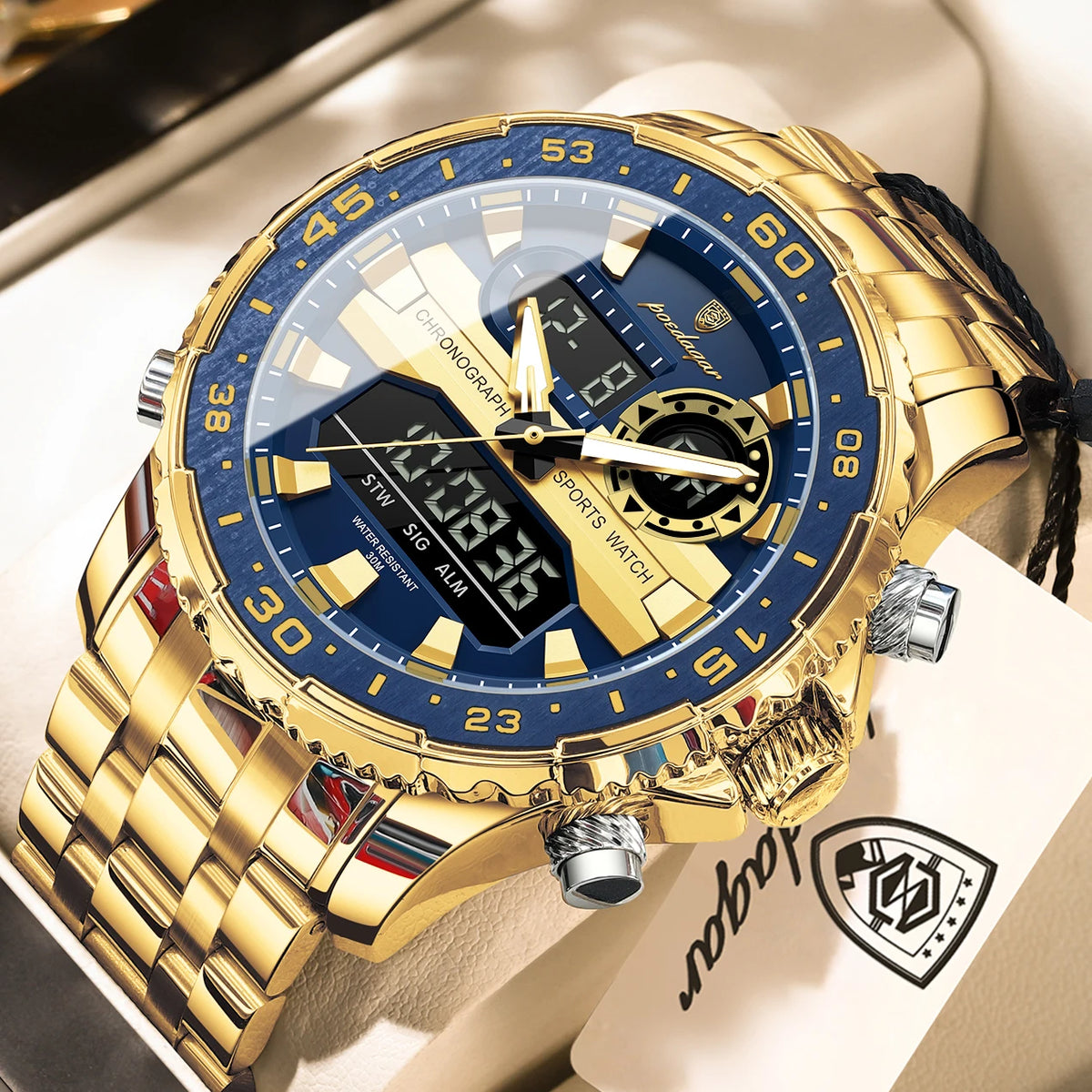 Reloj de cuarzo para hombre POEDAGAR, moda de lujo, con fecha y día de la semana, LED luminoso, estilo empresarial, doble hora, reloj digital militar para hombre