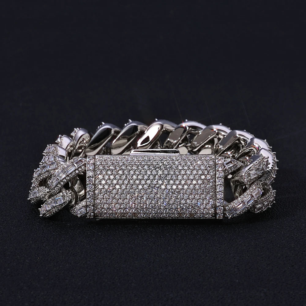 ESKEEM-cadena de eslabones cubanos de moissanita, 18mm, 3 filas, plata 925, pulsera de moissanita VVS totalmente helada, joyería de Hip Hop