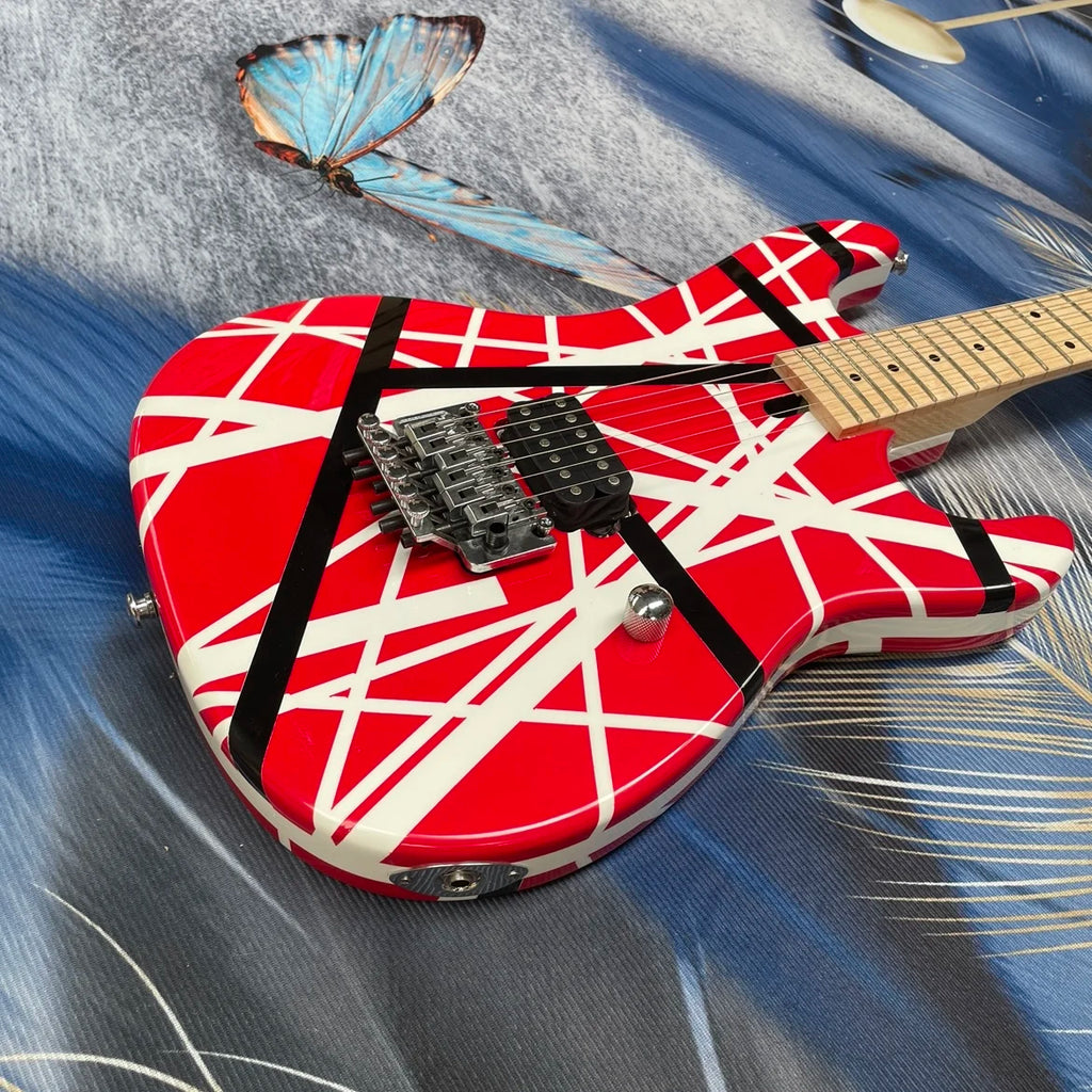 Guitarra eléctrica clásica a rayas, sistema de trémolo de doble bloqueo, guitarra con diapasón de arce, guitarra de alto rendimiento coleccionable