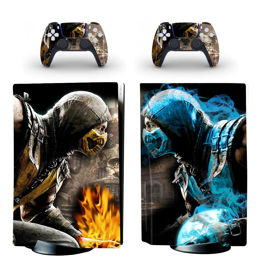 Pegatina adhesiva de vinilo para consola PS5 y 2 mandos, diseño de Mortal Kombat, versión disco