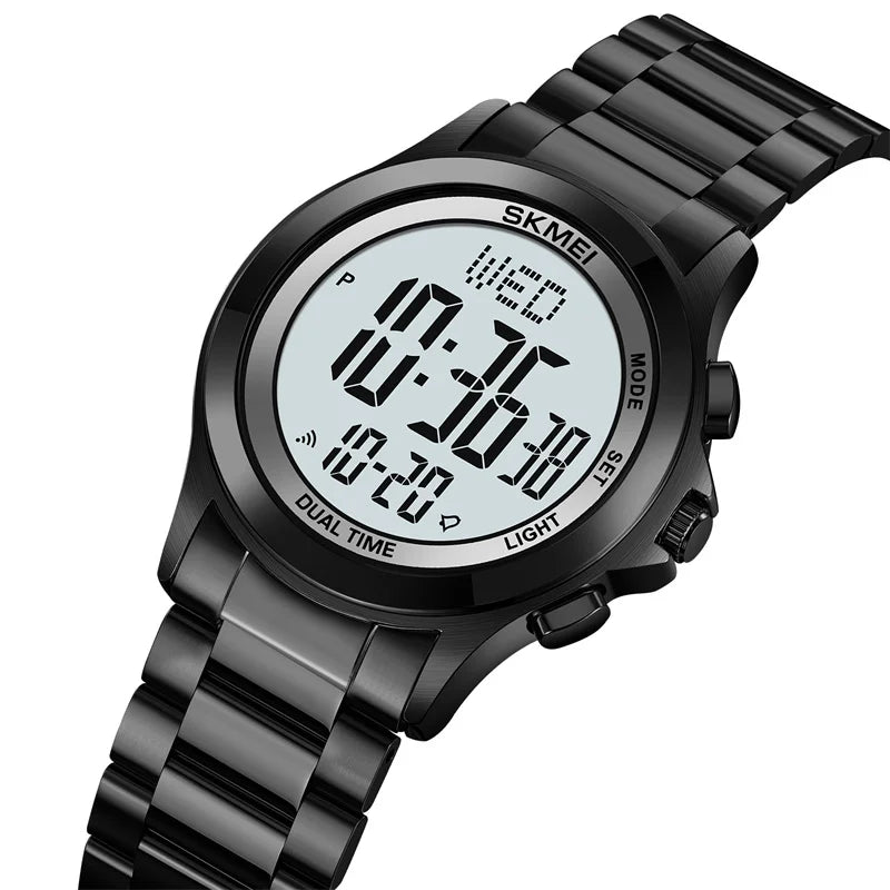 Skmei Mens Led Chronograph Bracelet Watches Luxury Stainless Steel Band 30M Waterproof Dual Time Zone Digital Sports Wristwatch