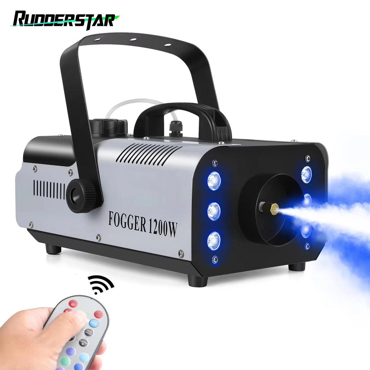 Máquina de humo de 1200 W con iluminación LED RGB de 6 focos, control remoto, generador de niebla para escenarios, discotecas, fiestas y bodas