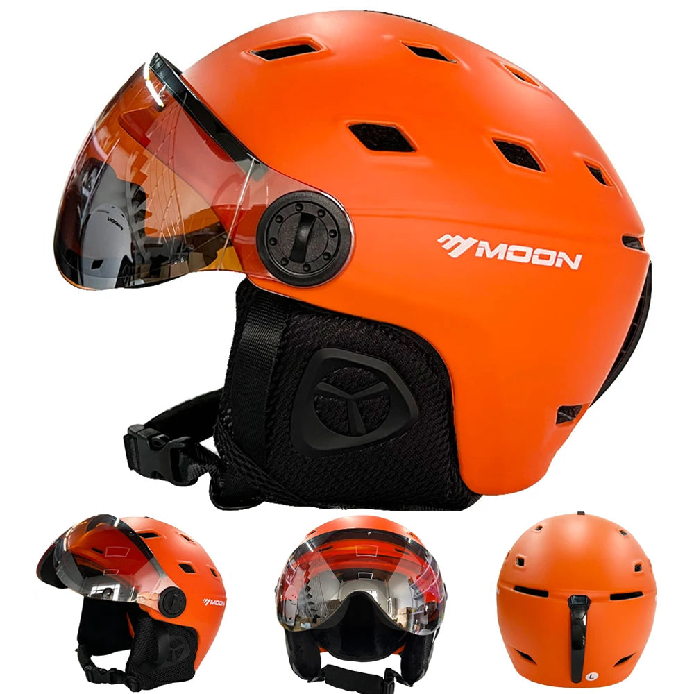 MOON-casco de esquí moldeado integralmente, gafas de PC + EPS, de alta calidad, para deportes al aire libre, esquí, Snowboard, monopatín