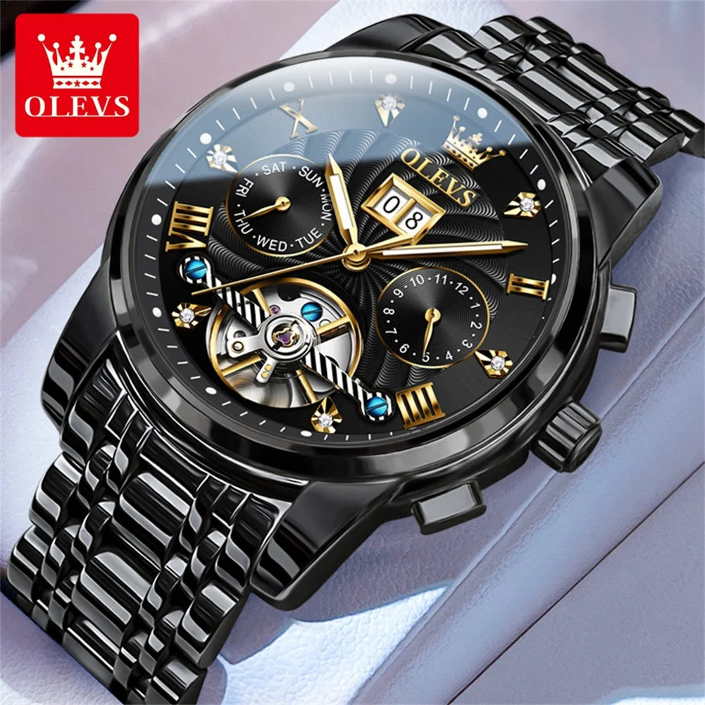 OLEVS 9910 Reloj mecánico automático multifuncional de lujo para hombre, reloj con fecha y día, regalo para hombre, resistente al agua y luminoso