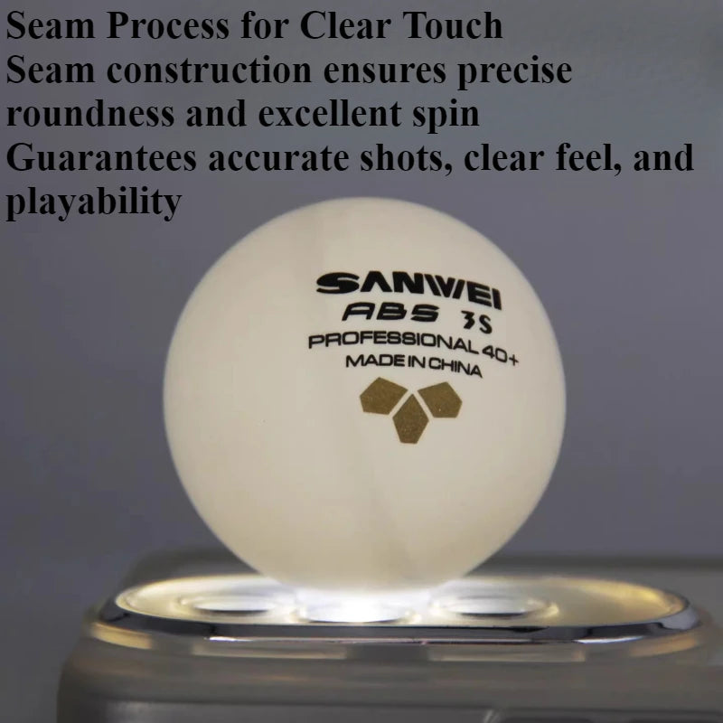 100 Uds SANWEI pelotas de tenis de mesa de 3 estrellas ABS nuevos materiales 40 + costura de etiqueta dorada pelotas de Ping Pong de alto rebote y duraderas para entrenamiento