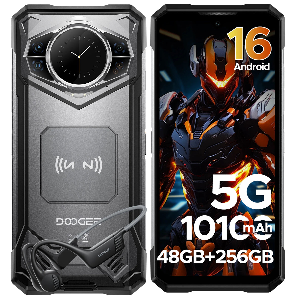 Smartphone ultra resistente DOOGEE S200 VIP Edition 5G, pantalla de 6,72" a 120Hz, 48GB de RAM (12+36), 256GB de ROM, cámara principal con IA de 100MP, batería de 10100mAh, Android 16