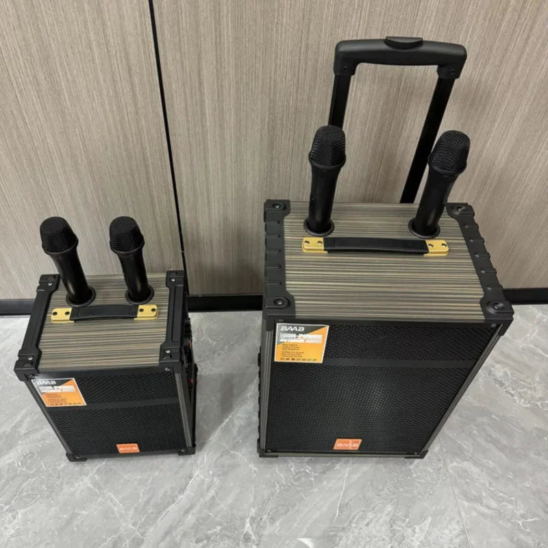 Altavoz de baile cuadrado para exteriores Peak 1000W con micrófono inalámbrico Karaoke varilla de gran volumen Altavoz Bluetooth de madera cine en casa