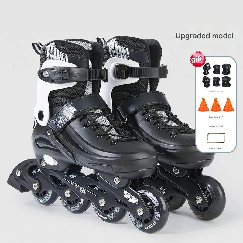 Juego de zapatos de patín en línea parpadeantes con casco, codo, rodilleras, patines de 4 ruedas para niños y mujeres, zapatillas de patinaje al aire libre