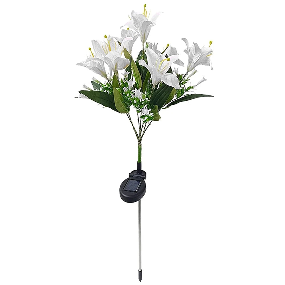 Luz Solar exterior con forma de flor de lirio Ip65, resistente al agua, alimentada por energía Solar para camino de jardín, luces de paisaje, decoración de patio
