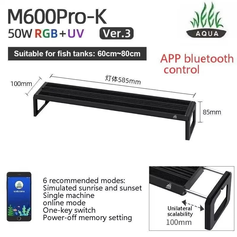WEEK AQUA M Series V3 and Extendable Bracket RGB+UV Full Spectrum LED Plant Lamp APP Control Planted Tank Fish Tank Lighting